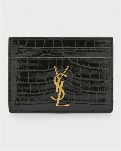 Saint Laurent YSL Monogram Card Case in Croc